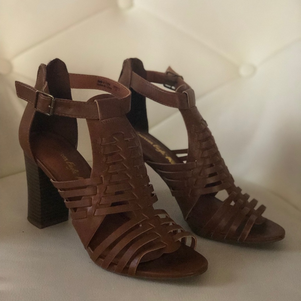Tan American Eagle Sandal Heels